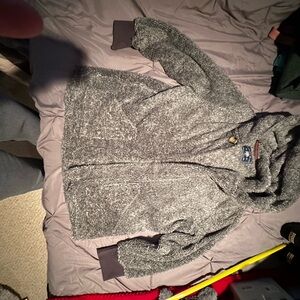 Women's Gray Hooded Puffer-Style Plush Jacket